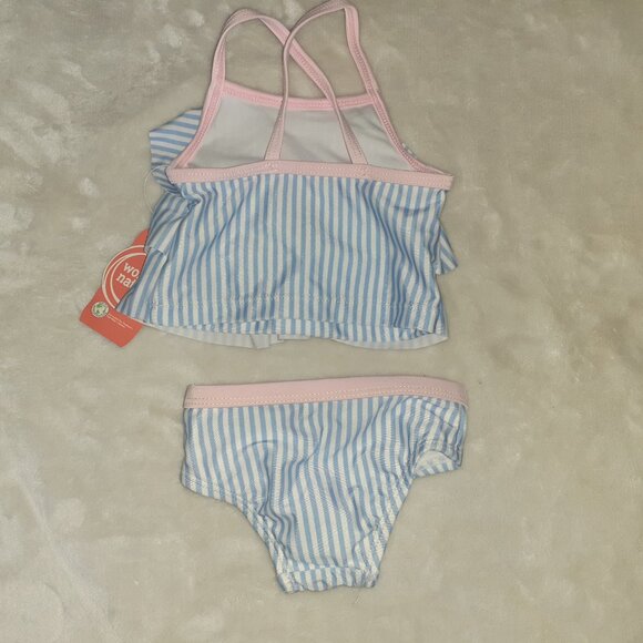 NEW! WONDERNATION 2 PC SWIMSUIT STRIPED RUFFLED TANKINI-INFANT GIRLS SIZE 0-3M - Picture 3 of 3